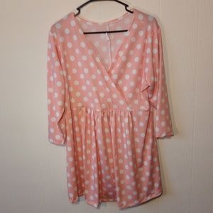 Flowy Pink Polkadot Empire Waist Wrap Top
